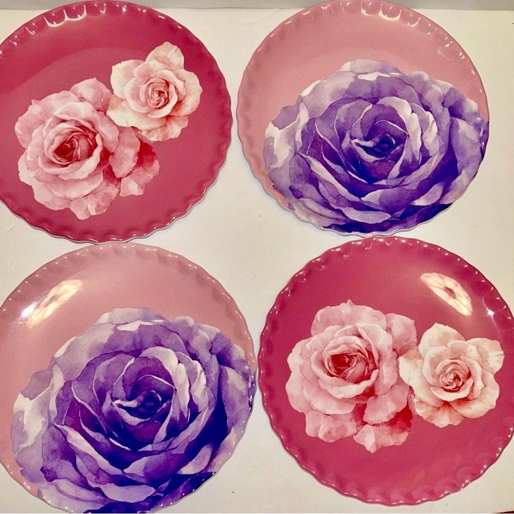 Jolie Fleur Floral Melamine Plates NWT Set of 4